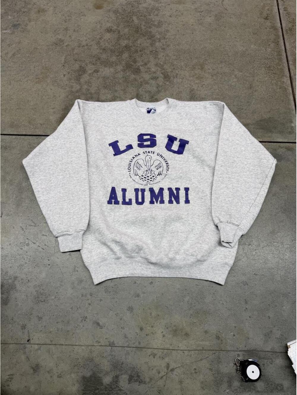 vintage lousiana state university tigers champion grey collegiate crewneck large
